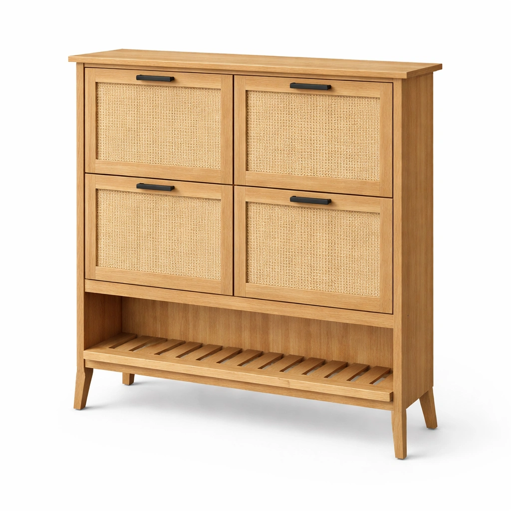 Skandinavisches Sideboard mit Vier Rattanfront Tueren-srivora